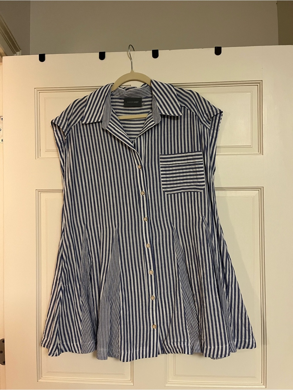 Hudson Gray Lightweight Navy Striped Button-Front Women's Dress - Size S